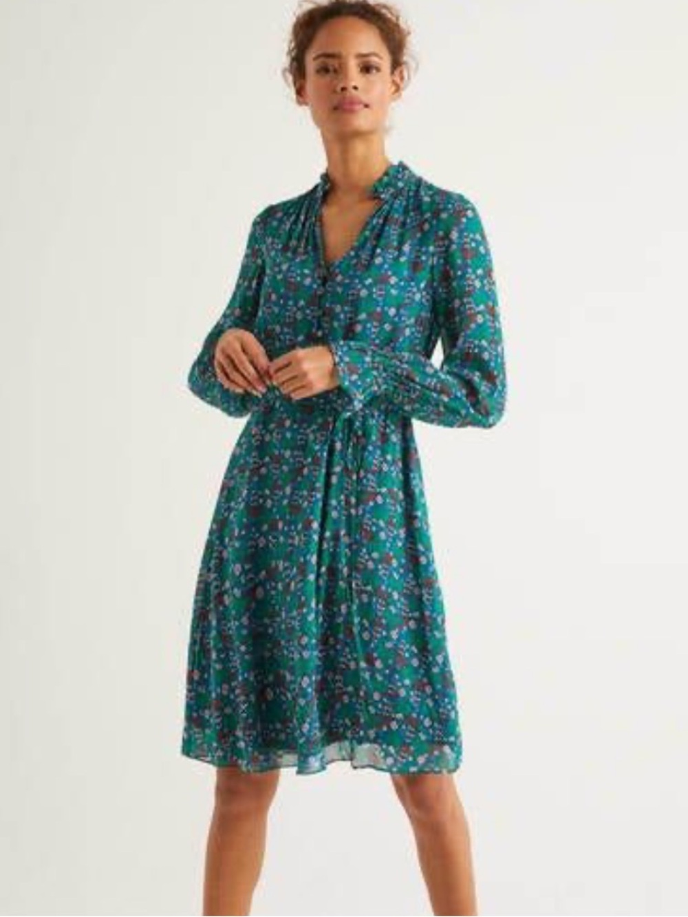 Boden Women’s Evangeline Ditsy Floral Vibrant Teal Garden Dress in a size 14
